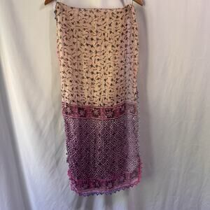 Sudha Scarf 100% Silk Damask Boho Artsy Festival Boho Tassels 19" by 72"